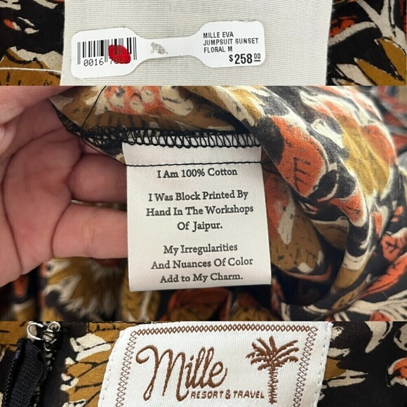 Mille Women Size M Eva Sunset Floral Puff Sleeve Wide Leg Cotton NEW Jumpsuit - Picture 14 of 15